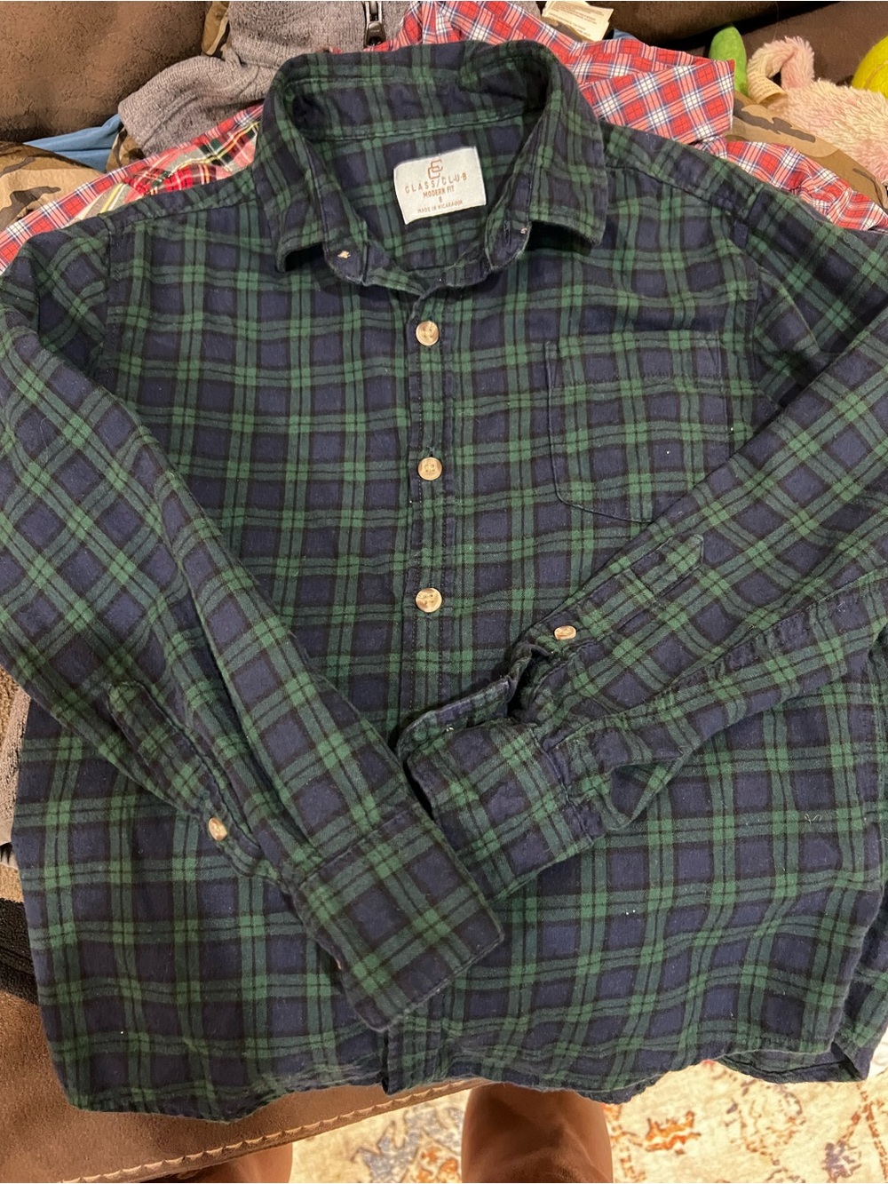 Class Club Green and Navy Plaid Button-Down Shirt